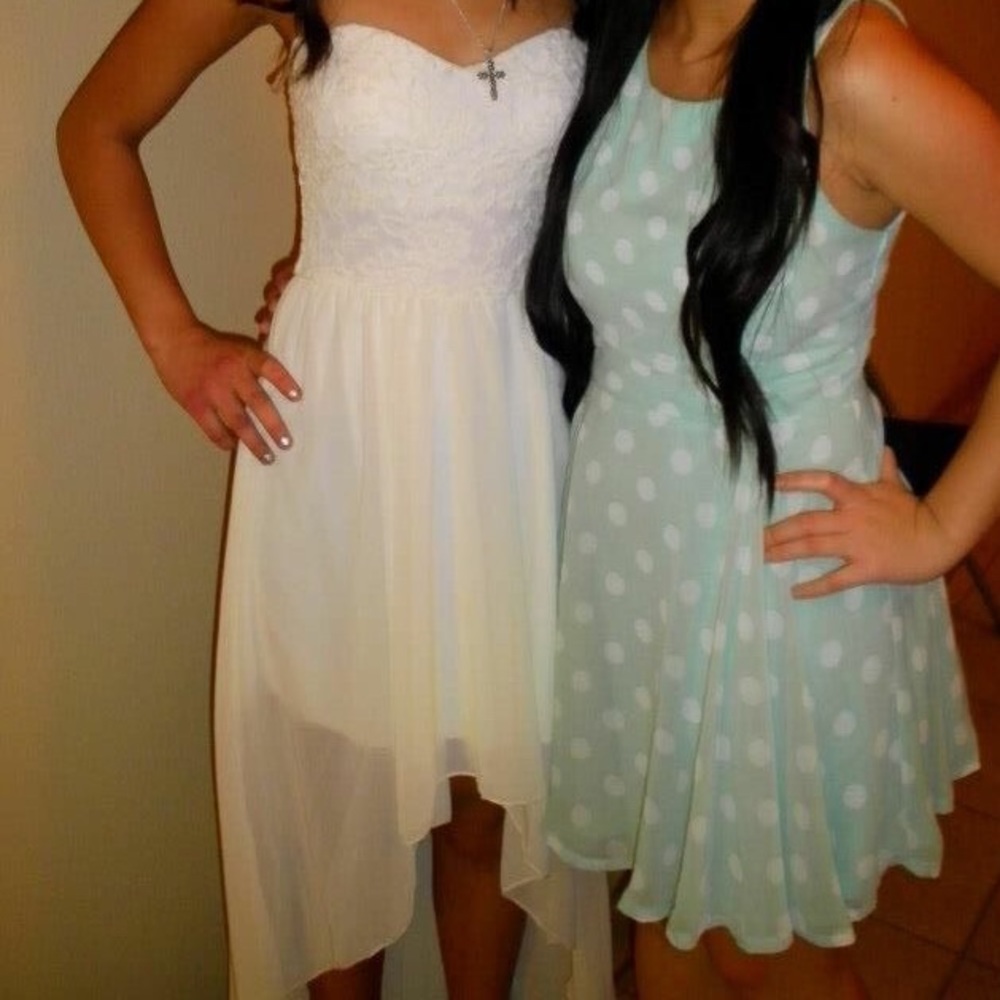 white strapless highlow dress